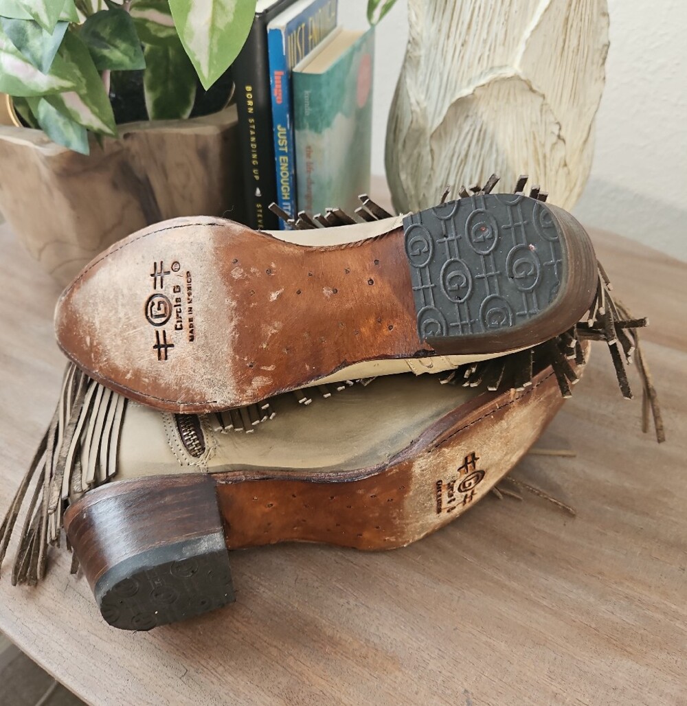 Circle G Tan Leather Fringe Ankle Boots - Picture 4 of 6